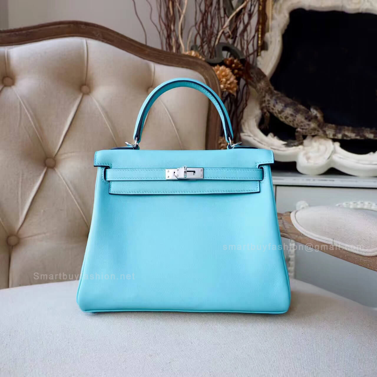 Hermes Kelly 25 Bag in 3p Blue Atoll Swift PHW